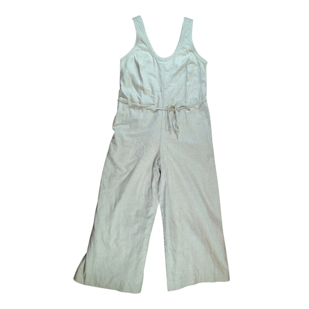 Banana Republic Women Small Jumpsuit Beige Linen Blend Wide Leg Pockets Cropped
